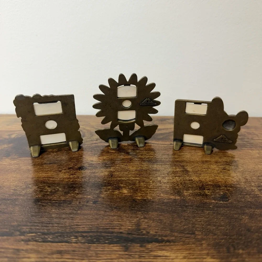 Set Of 3 AMC Brass Miniature Picture Frames Sunflower Mouse Flowers USA